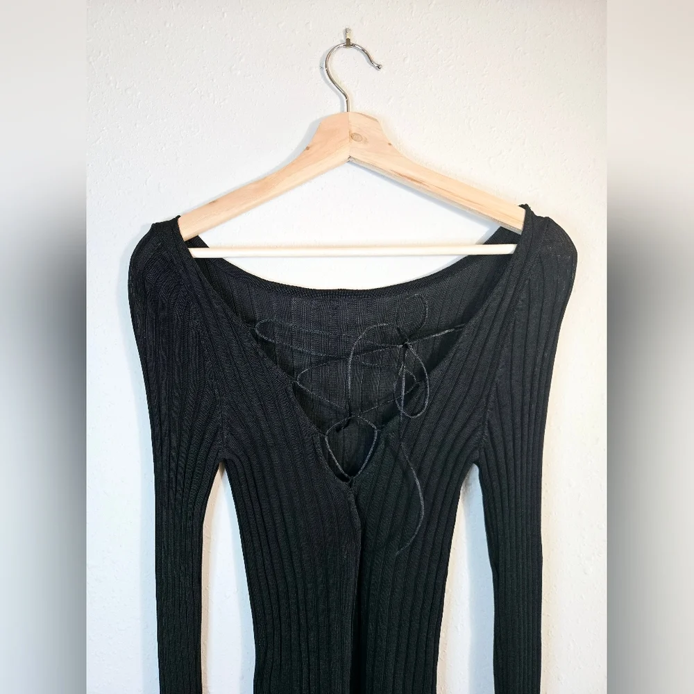 Free People Ribbed Low Back Cross Tie Long Sleeve Top Size Small NWT